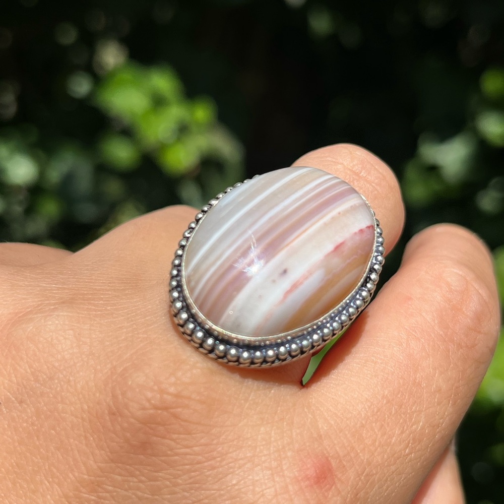 Size 8.75 925 silver plated banded agate ring